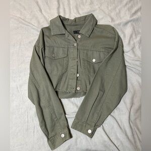 Forever 21 Sage Green Cropped Jean Jacket